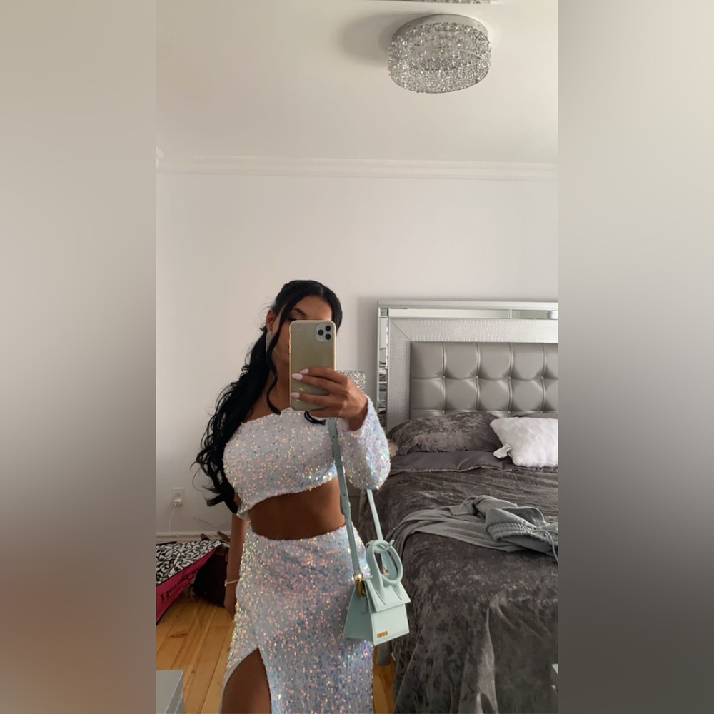 Sequin White Prom Dress